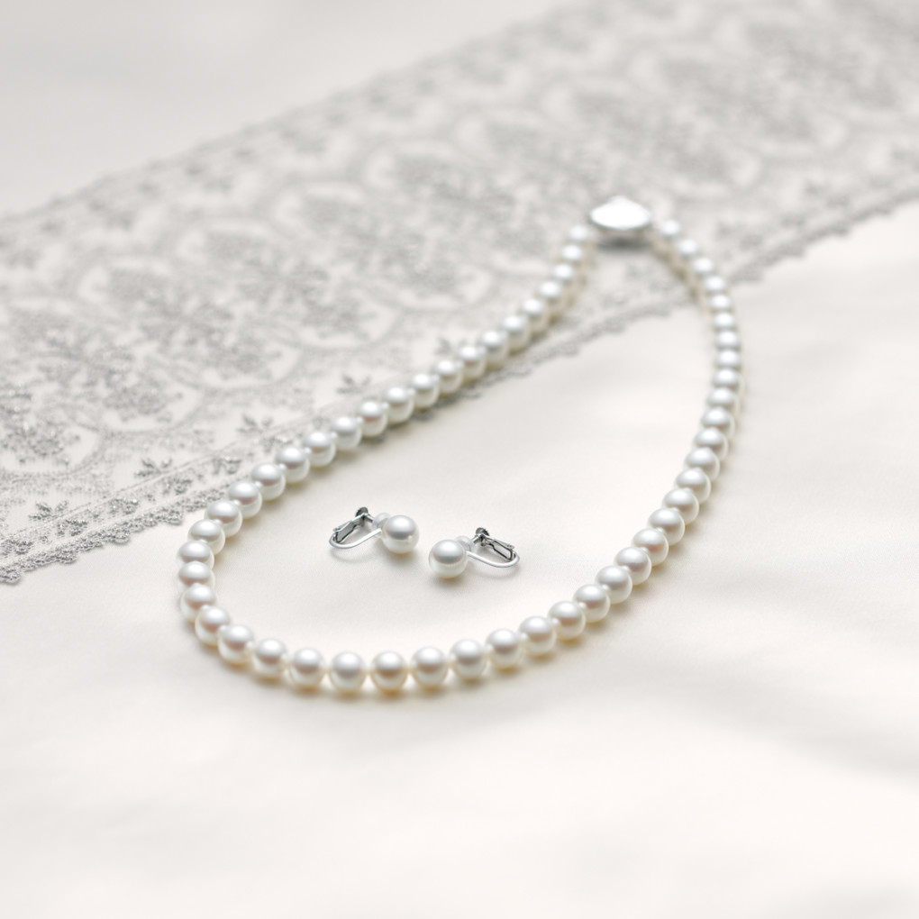ロゼットパールでロゼットの真珠のネックレス7-7.5mm