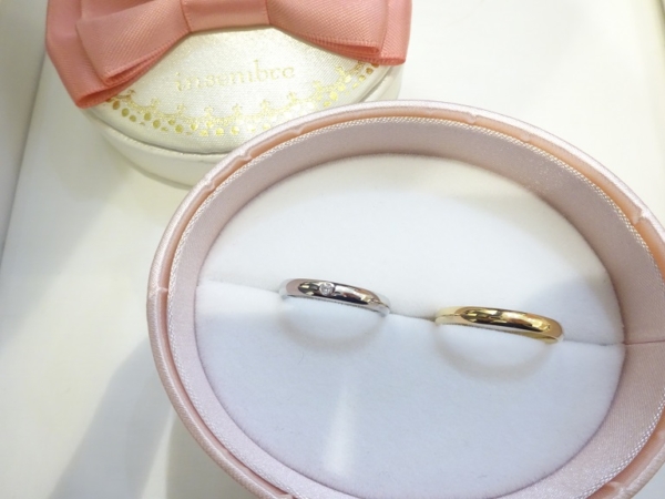 和歌山・岩出市｜強度が人気の鍛造製法のインセンブレの結婚指輪とgardenオリジナルの婚約指輪をご成約されたお客様です。